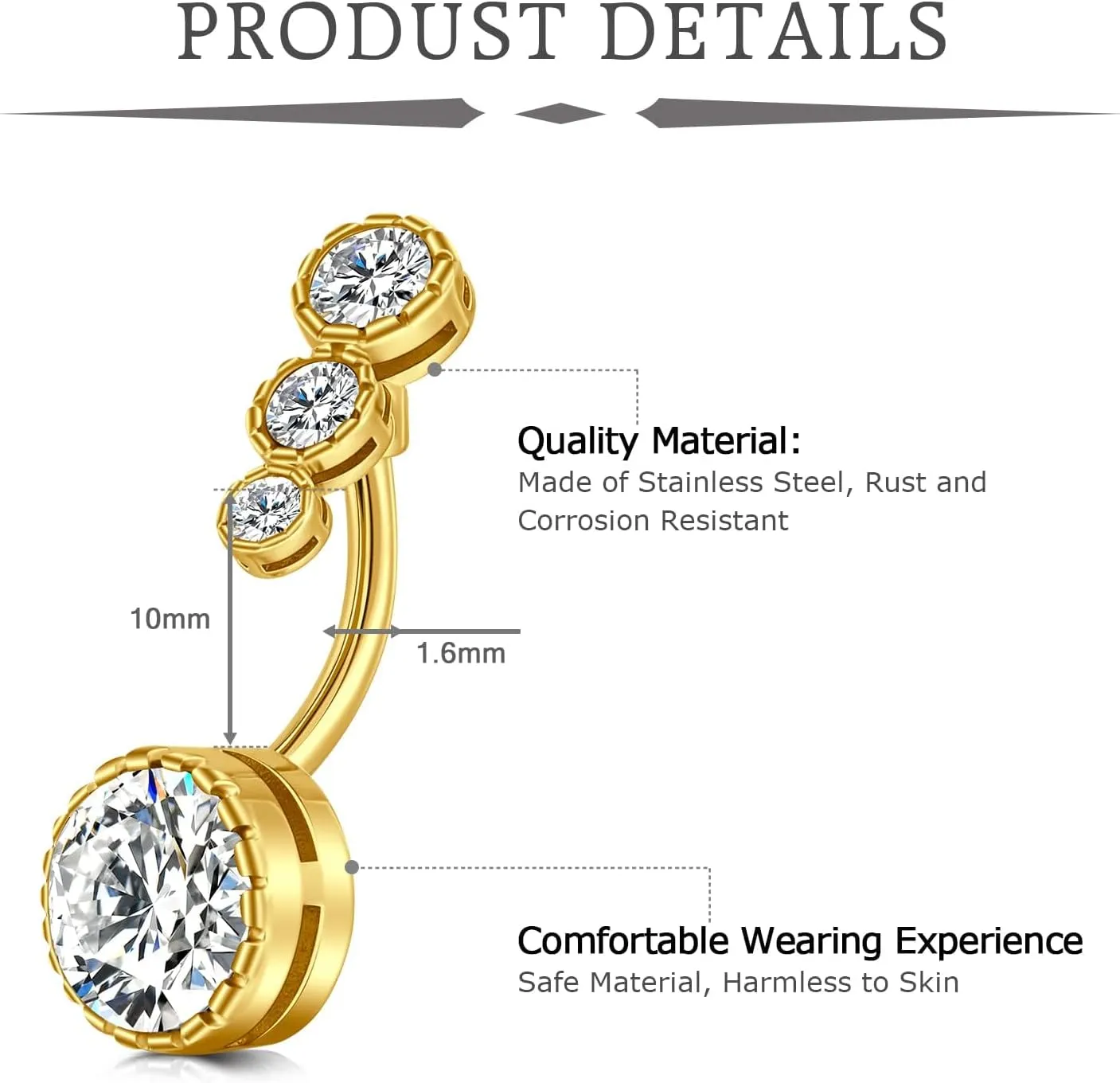 VCMART Belly Button Ring Belly Button Piercing Surgical Steel Belly Rings 14G Belly Button Rings Belly Navel Rings Piercing Jewelry