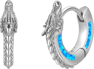 Viking Celtic/Dragon/Triangle Hoop Earrings Sterling Silver Black/Abalone Shell/Opal Punk Huggie Hoop Earrings Viking Jewelry Gift for Men