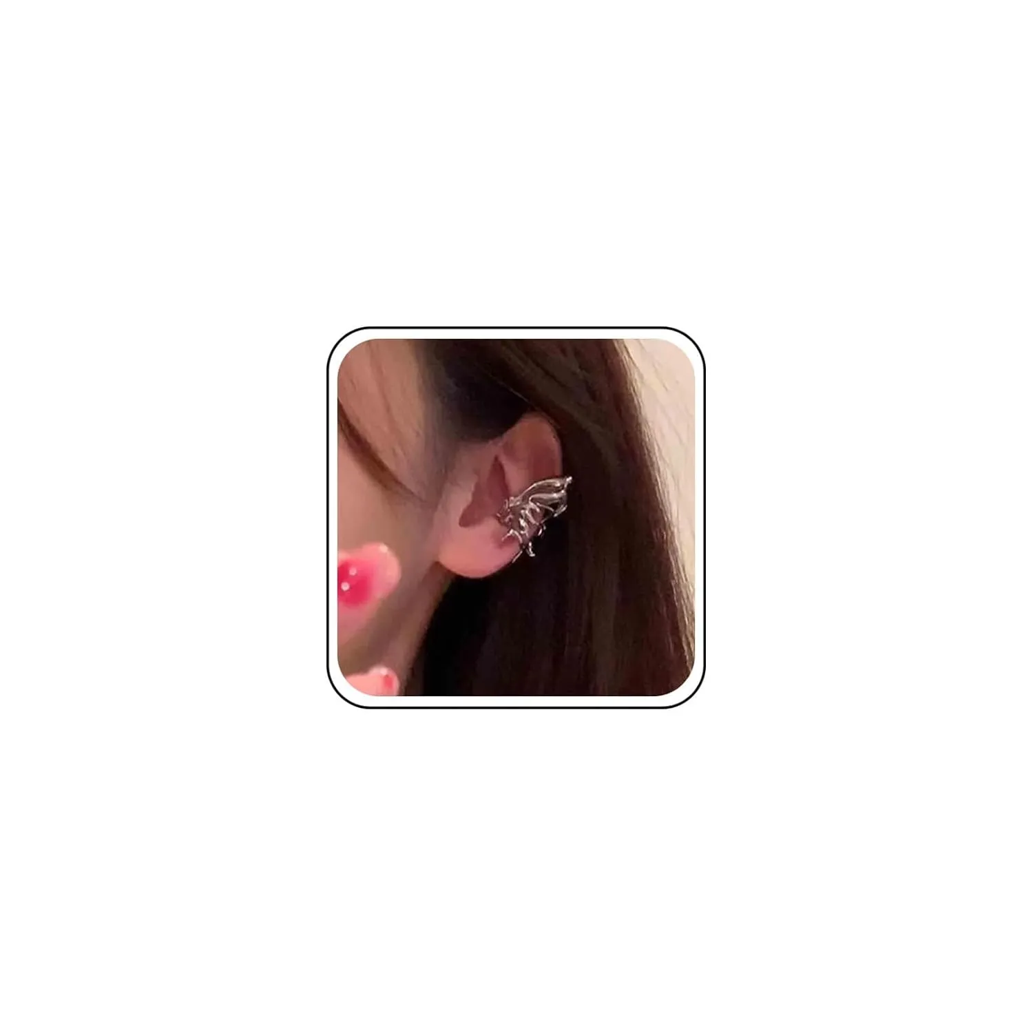 Vintage Cz Butterfly Cuff Earrings Silver Cz Ring Helix Earrings Non Pierced Clip on Earrings Butterfly Earcuffs Earring Pink Cz Earcuff Earrings Jewelry for Women (Silver without crystal)