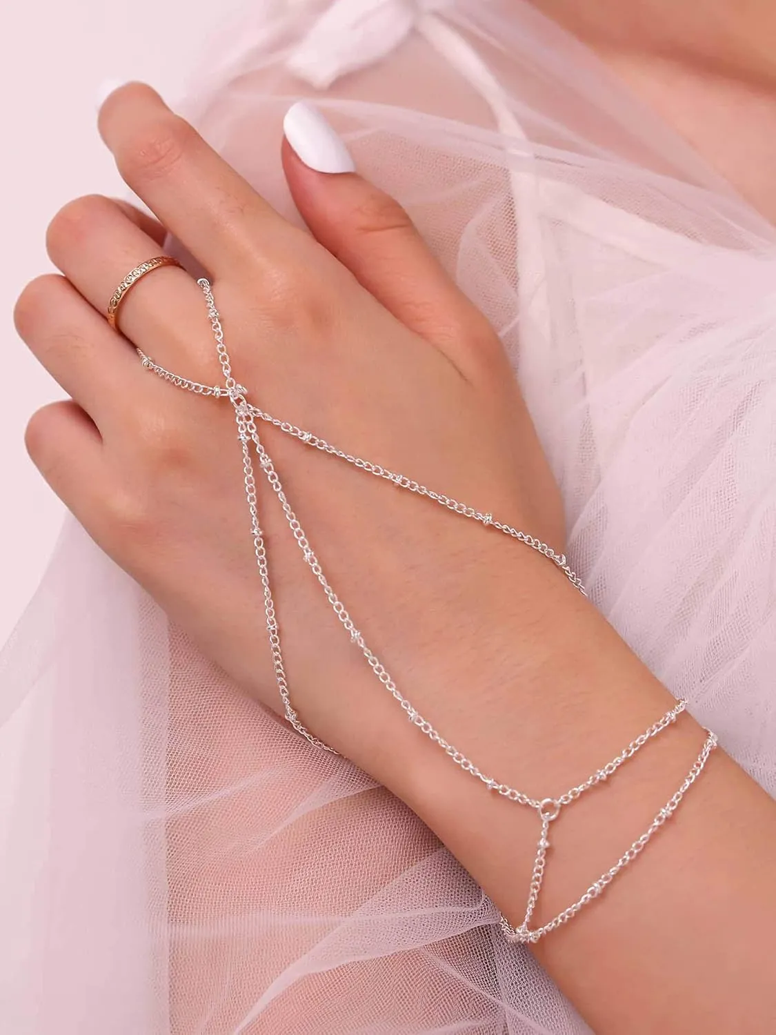Vintage Finger Ring Bracelets Layered Hand Chain Hand Harness Slave Bracelet for Women