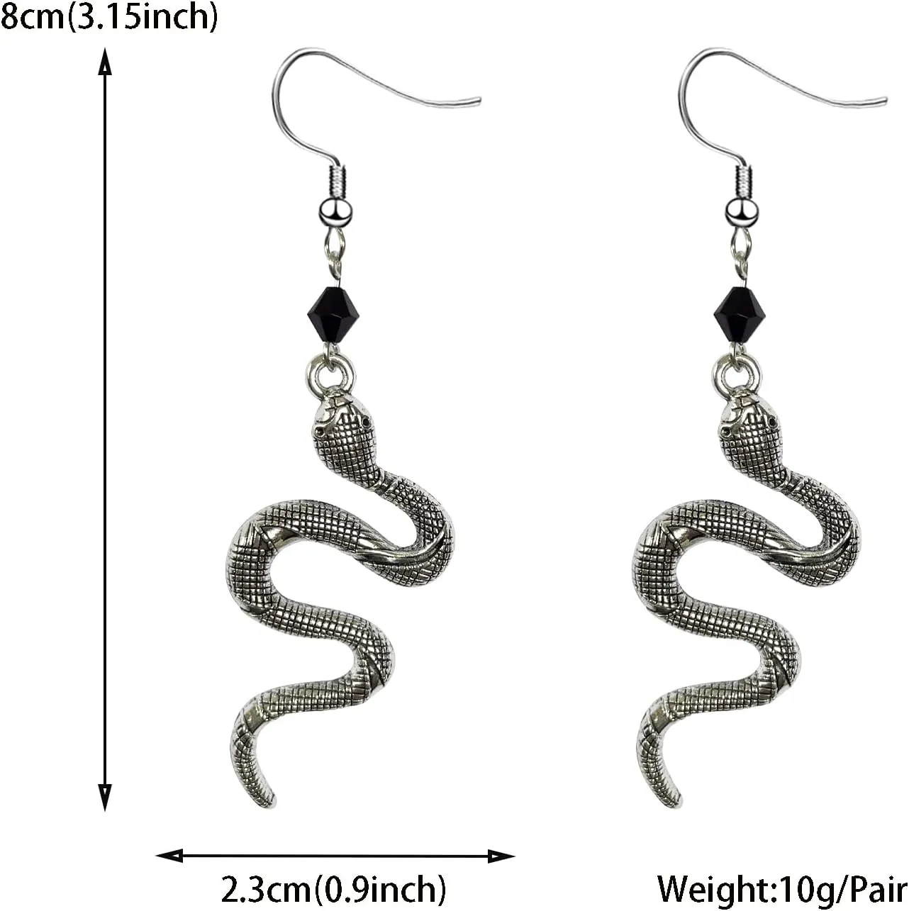 Vintage Snake Earrings - Punk Gothic Dangle Studs - Hypoallergenic Animal Snake Jewelry for Women