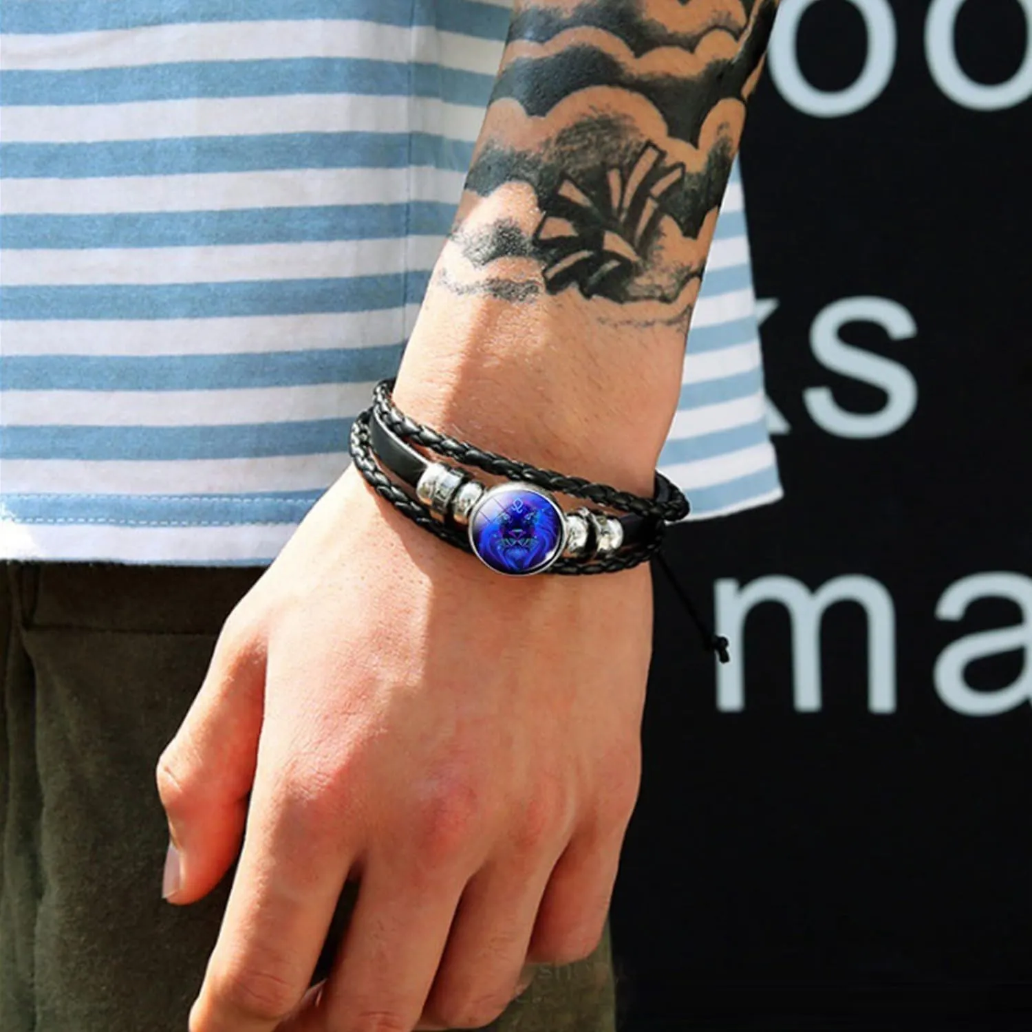 Vintage Zodiac Constellation Bracelets Zodiac Guardian Bracelet Black Leather Bracelet Adjustable Handmade Woven Bracelet Birthday Jewelry for Women