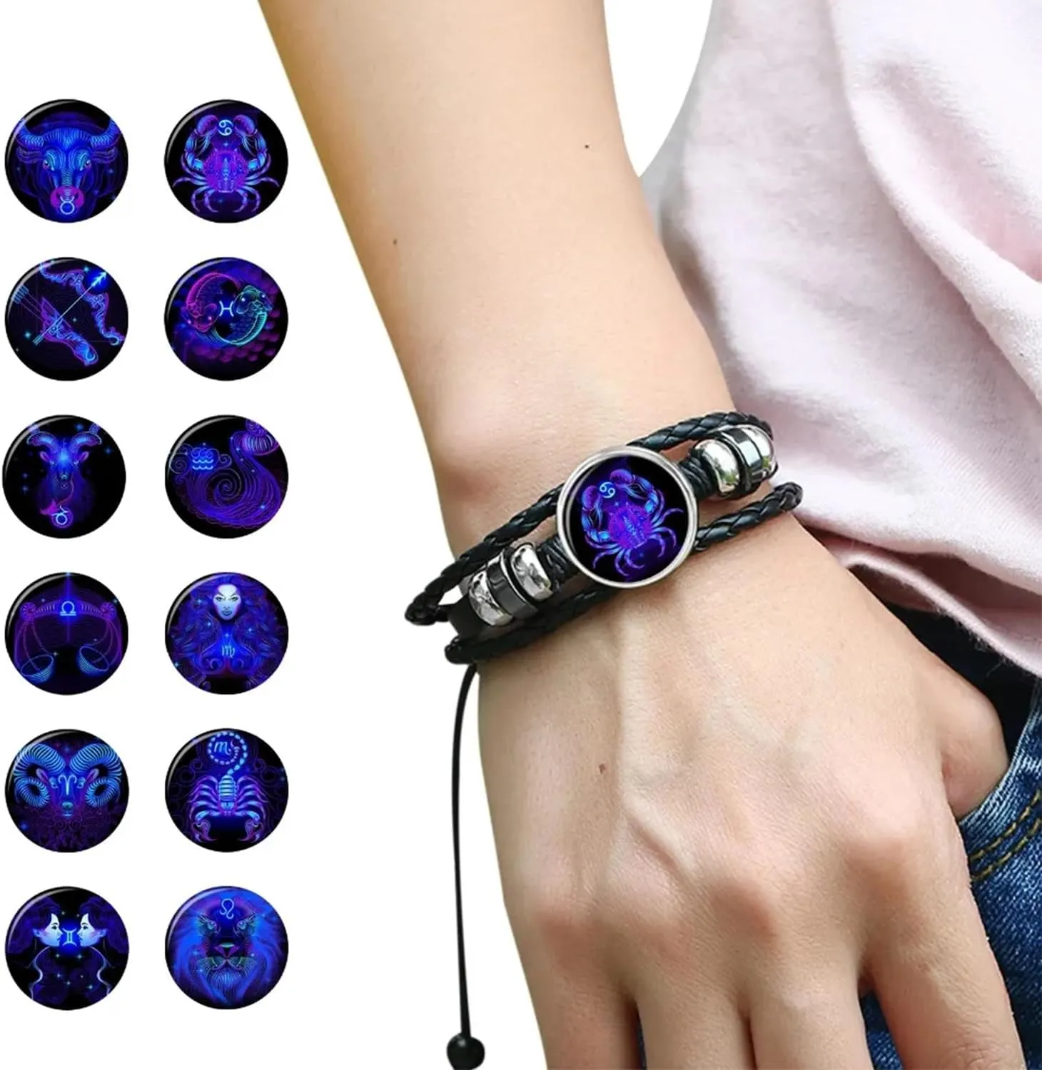 Vintage Zodiac Constellation Bracelets Zodiac Guardian Bracelet Black Leather Bracelet Adjustable Handmade Woven Bracelet Birthday Jewelry for Women