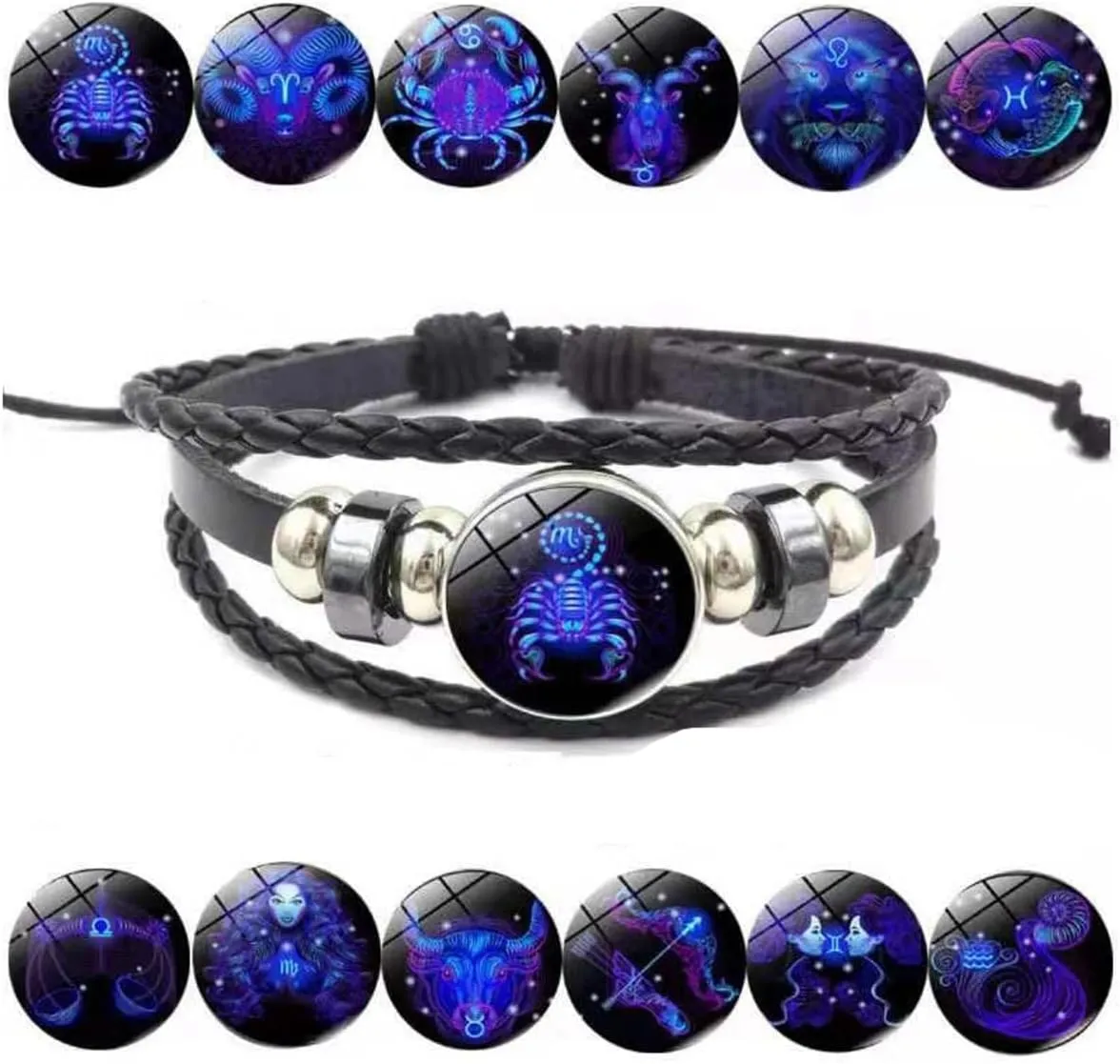 Vintage Zodiac Constellation Bracelets Zodiac Guardian Bracelet Black Leather Bracelet Adjustable Handmade Woven Bracelet Birthday Jewelry for Women