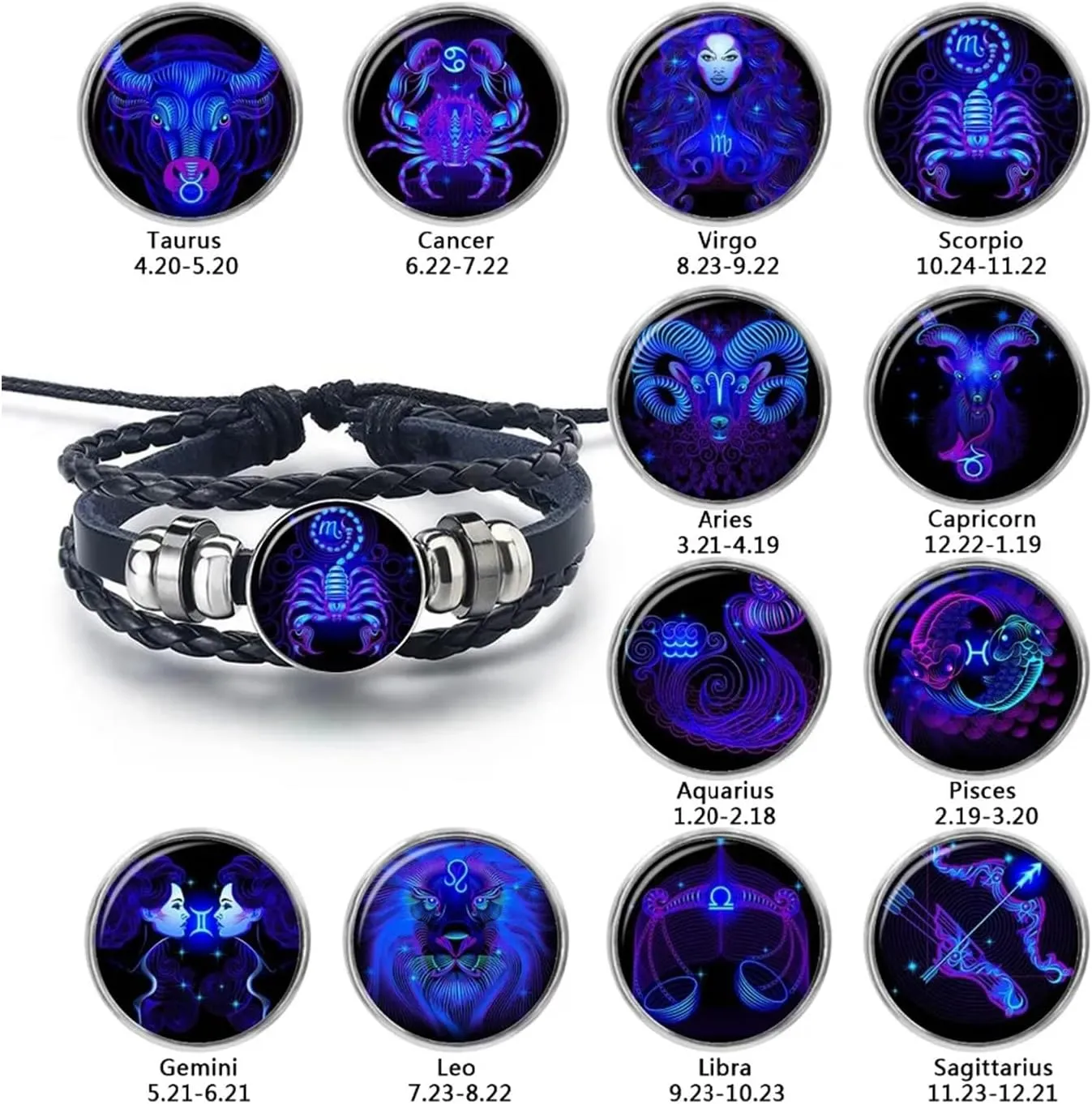 Vintage Zodiac Constellation Bracelets Zodiac Guardian Bracelet Black Leather Bracelet Adjustable Handmade Woven Bracelet Birthday Jewelry for Women