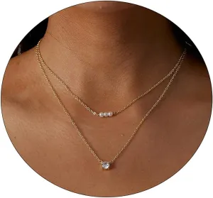 VIROMY Dainty Gold Necklace for Women 14K Gold Plated Layered Satellite Necklaces Trible Layering Paper Clip Chain Link Necklace Everyday Jewelry