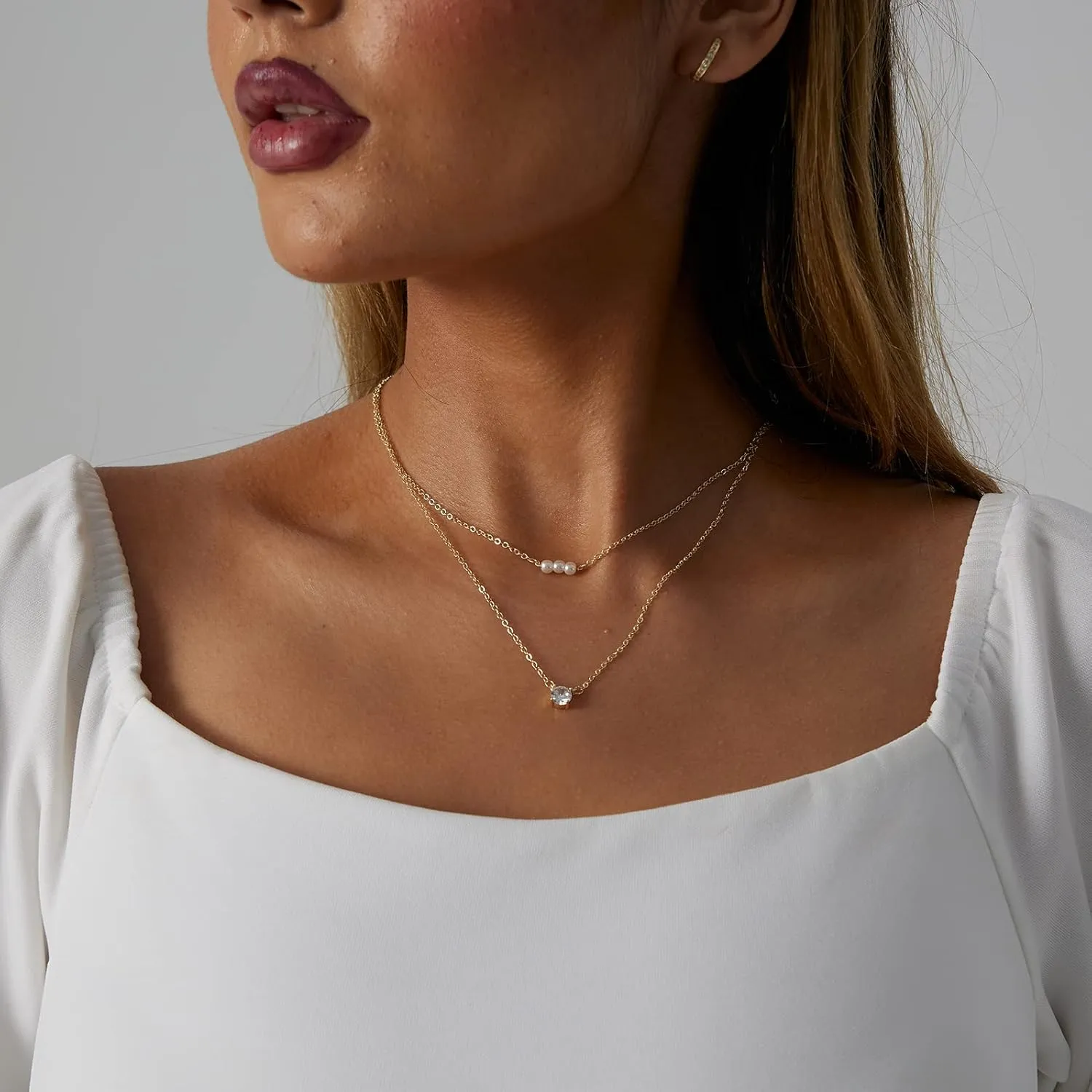 VIROMY Dainty Gold Necklace for Women 14K Gold Plated Layered Satellite Necklaces Trible Layering Paper Clip Chain Link Necklace Everyday Jewelry