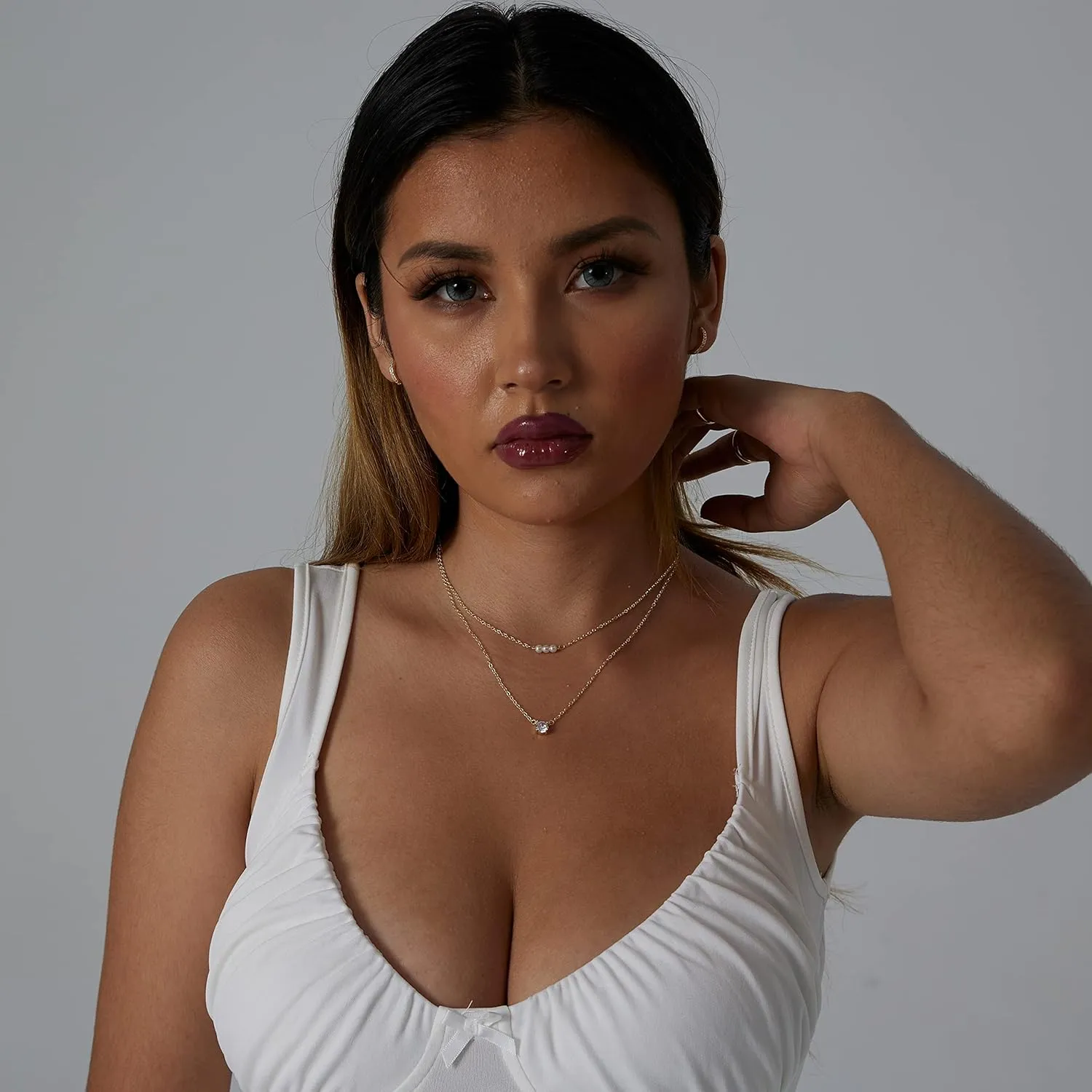 VIROMY Dainty Gold Necklace for Women 14K Gold Plated Layered Satellite Necklaces Trible Layering Paper Clip Chain Link Necklace Everyday Jewelry