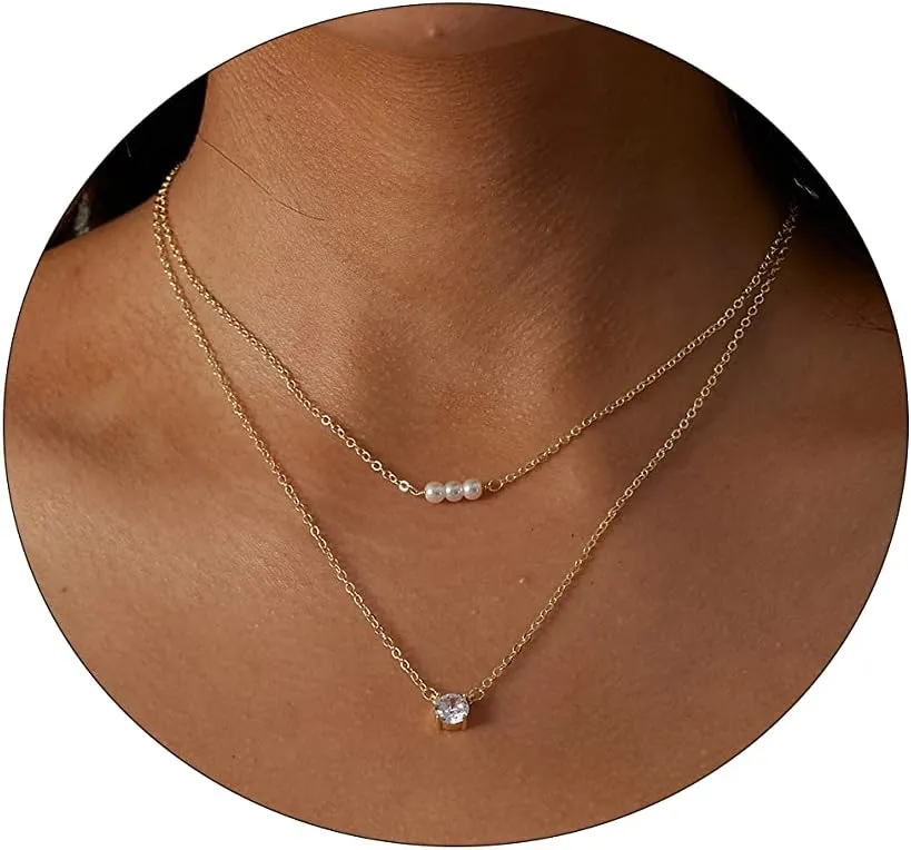 VIROMY Dainty Gold Necklace for Women 14K Gold Plated Layered Satellite Necklaces Trible Layering Paper Clip Chain Link Necklace Everyday Jewelry