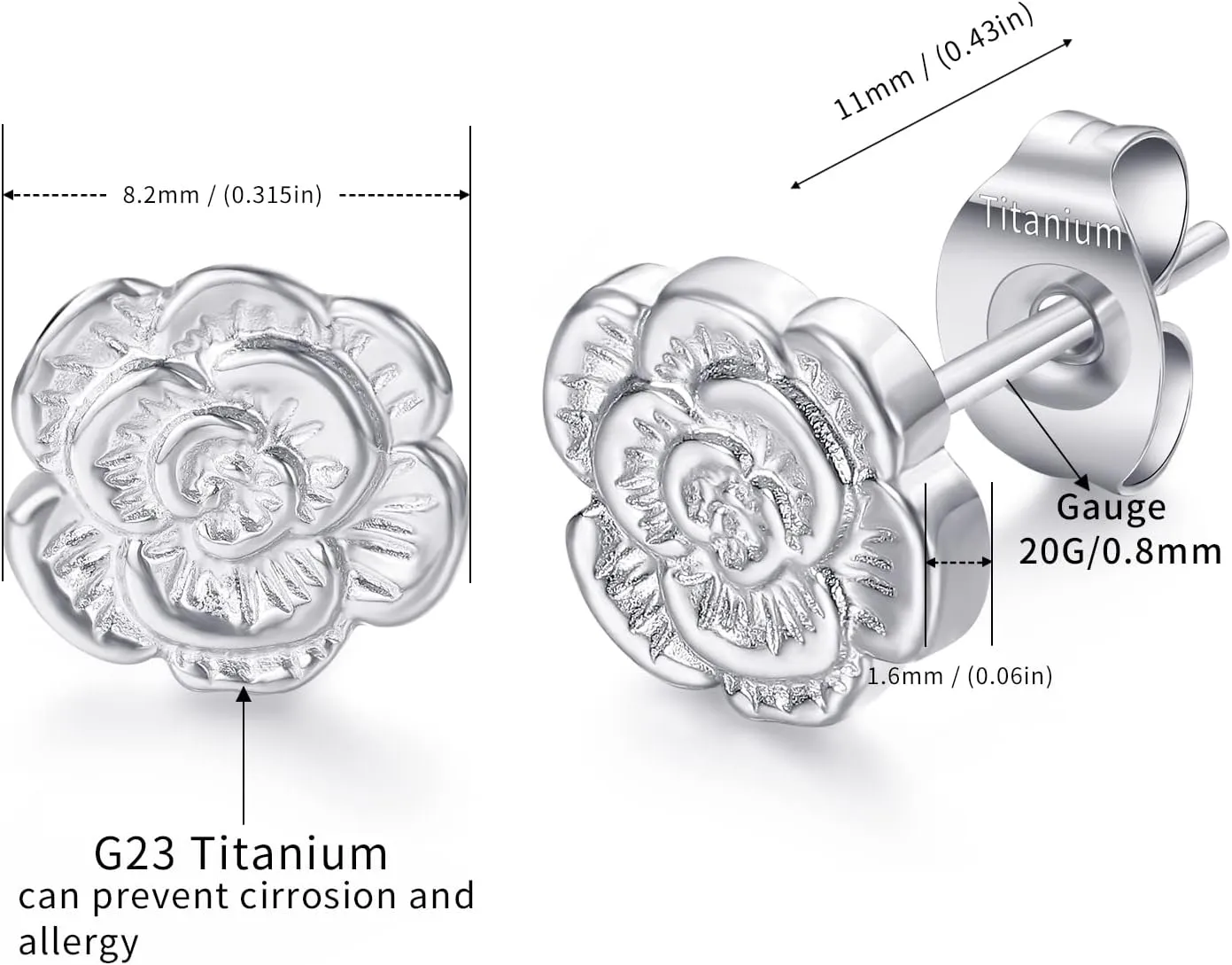 VOJO Implant Grade G23 Titanium Stud Earrings for Sensitive Ears Post Pierced Cartilage Lobe Earring Stud for Women
