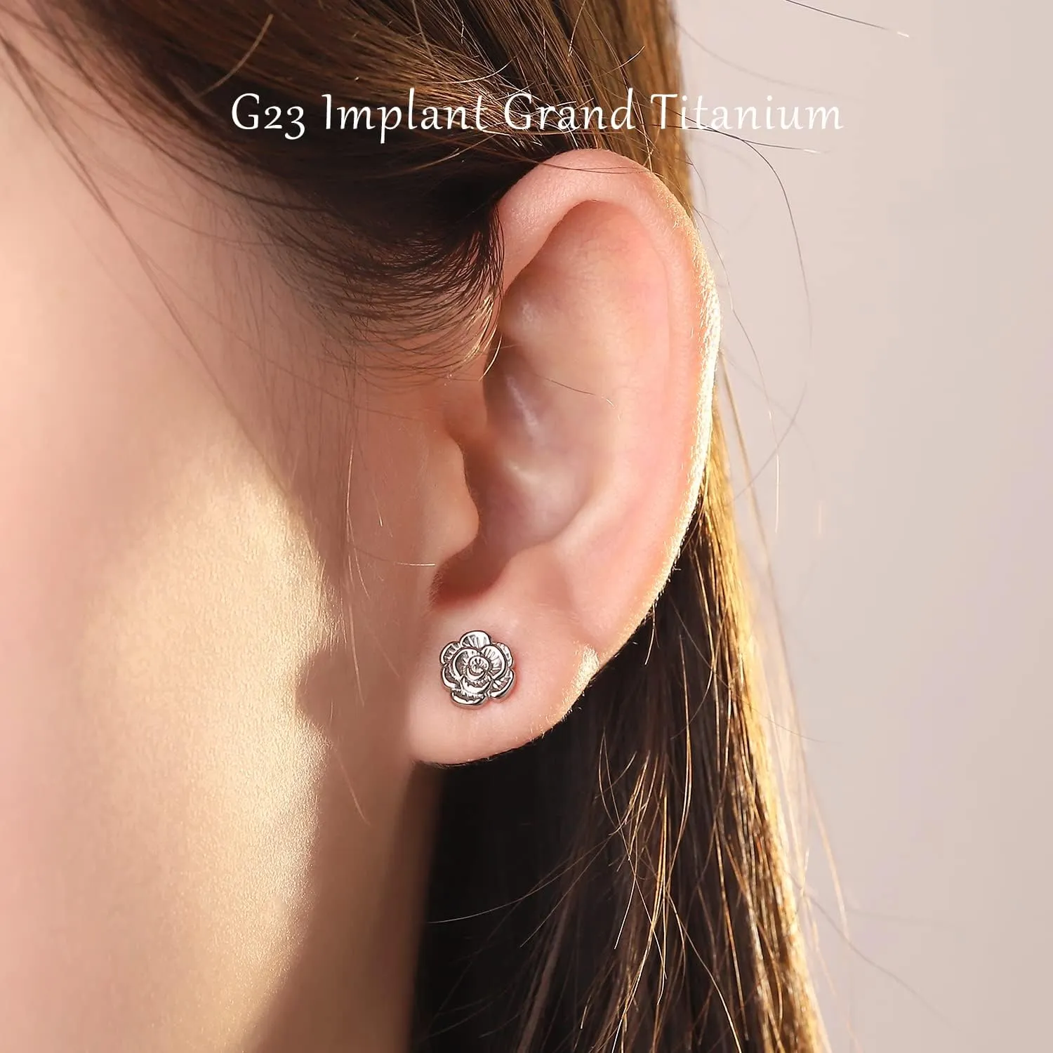 VOJO Implant Grade G23 Titanium Stud Earrings for Sensitive Ears Post Pierced Cartilage Lobe Earring Stud for Women