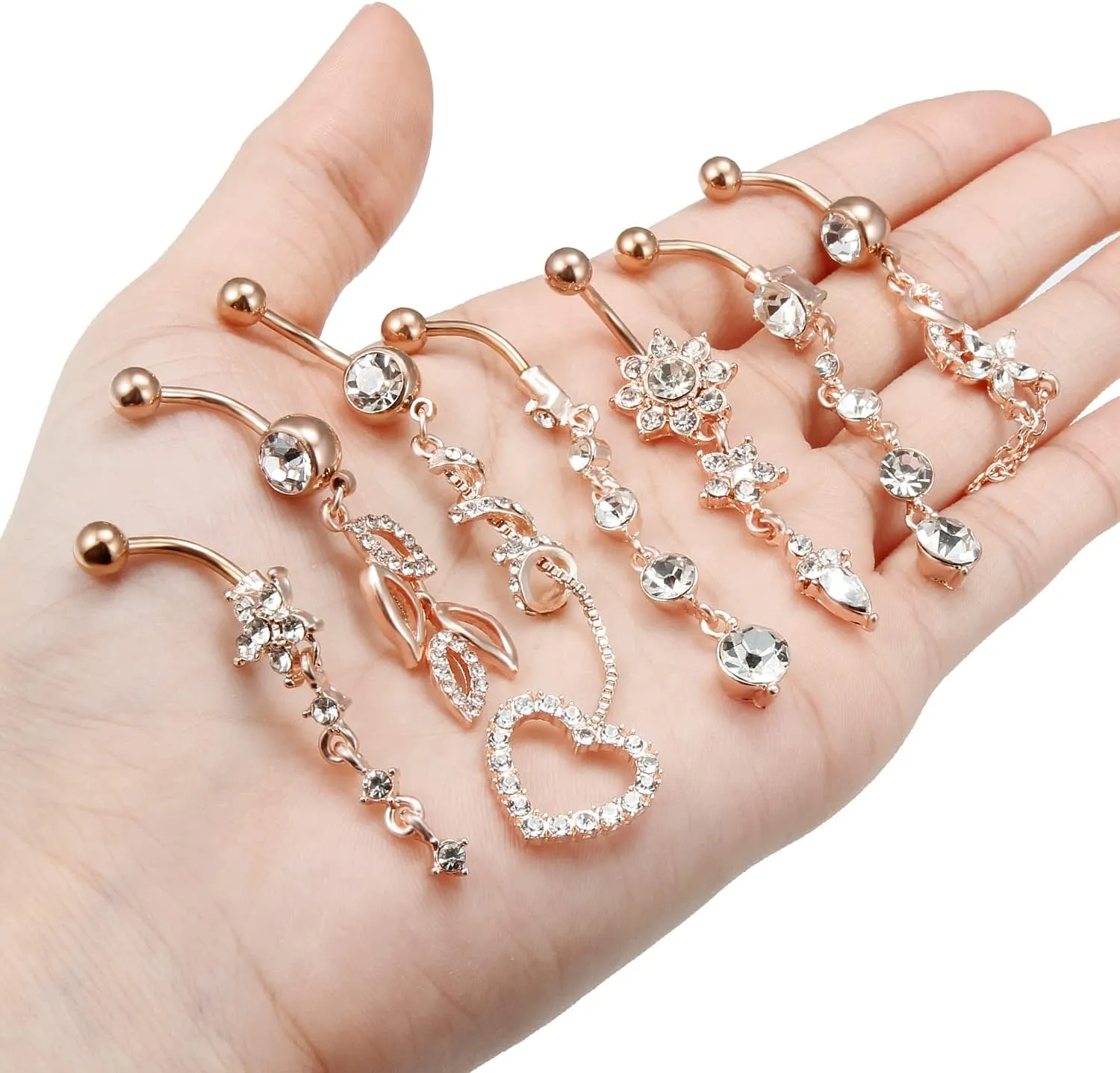 Vsnnsns 14G Dangle Belly Button Ring Piercing Jewelry 316L Stainless Surgical Steel Navel Rings Cubic Zirconia Heart Flower CZ Dangling Belly Button Ring Piercing Jewelry for Women Hypoallergenic