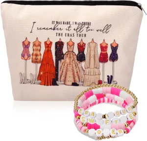 WALLFID Makeup Cosmetic Bag for Girls, Music Lovers Singer Fans, Birthday Gift for Girl, Travel Bag for Friends Sister, with Friendship Bracelets (Swifftie)