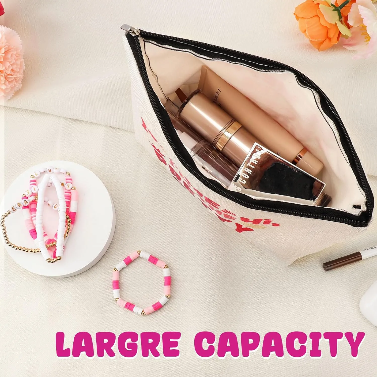 WALLFID Makeup Cosmetic Bag for Girls, Music Lovers Singer Fans, Birthday Gift for Girl, Travel Bag for Friends Sister, with Friendship Bracelets (Swifftie)