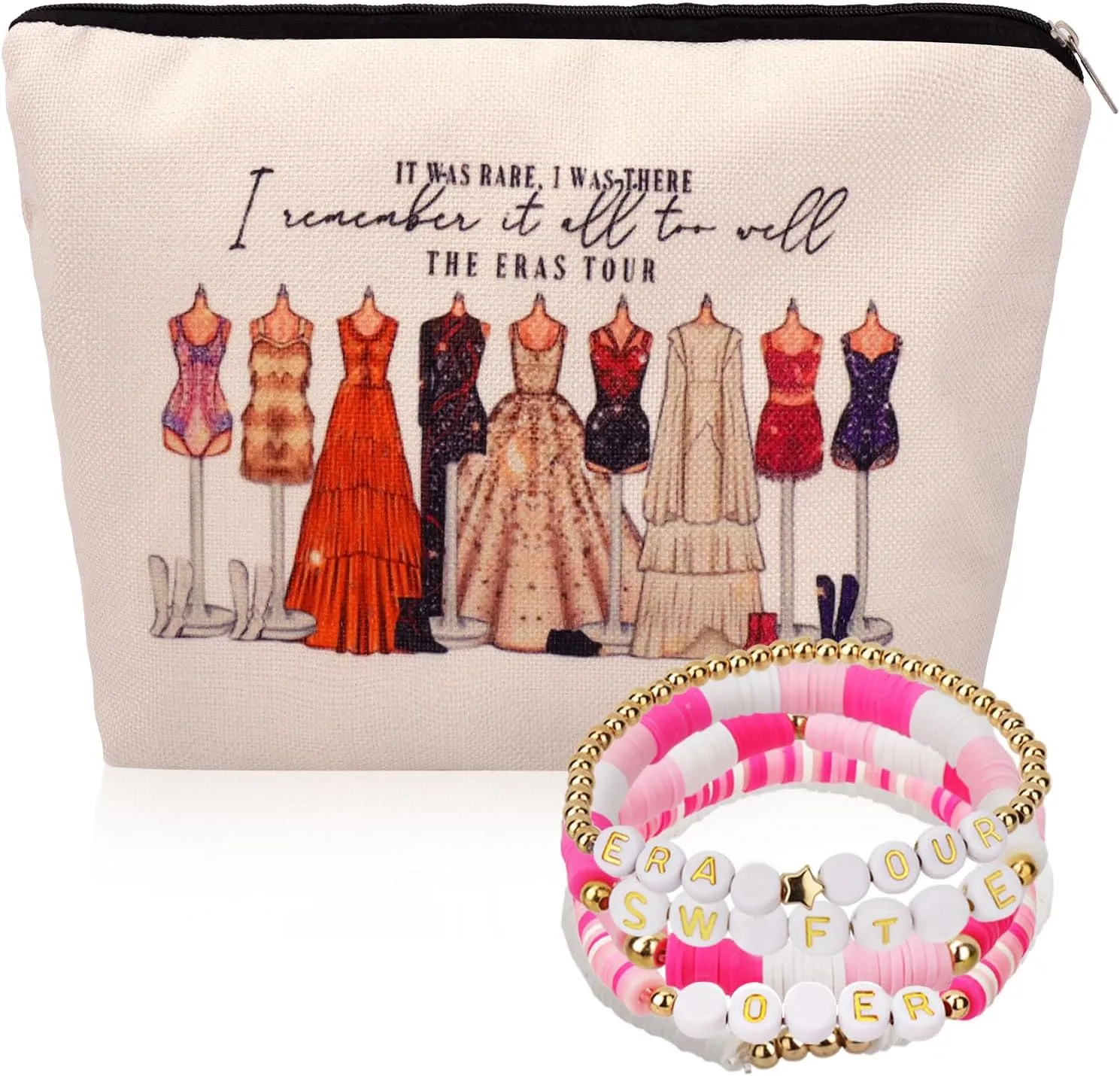 WALLFID Makeup Cosmetic Bag for Girls, Music Lovers Singer Fans, Birthday Gift for Girl, Travel Bag for Friends Sister, with Friendship Bracelets (Swifftie)