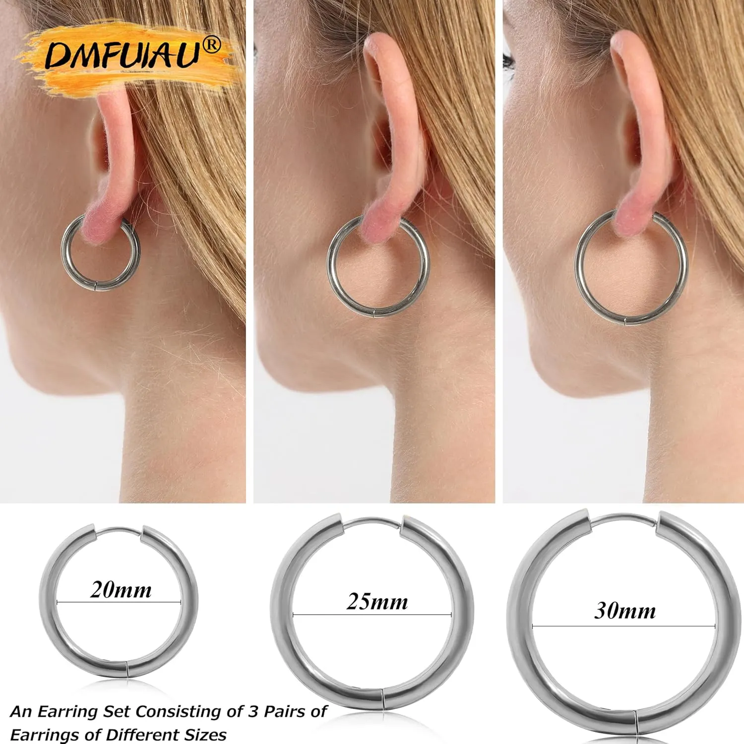 Waterproof 14K Gold Plated Filled Thick Small Gold Hoop Earrings for Women, Huggie Hoop Earrings, Hypoallergenic Lightweight Earrings, Gold Silver Stainless Steel Earring Set for Women men