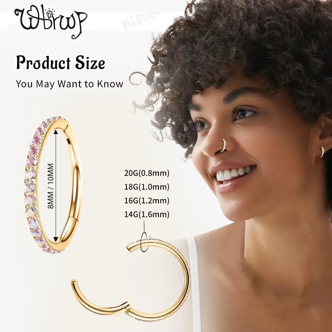 WBRWP 316L Stainless-Steel Hinged Nose Rings Hoop : 20G 18G 16G 14G Womens and Mens Body Pierecing Ring Segment Ring Lip Rings Nose Helix Cartilage Rook EarringsDiameter 6mm 8mm 10mm 12mm