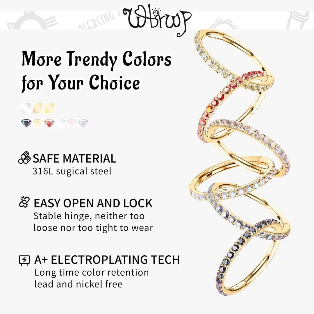WBRWP 316L Stainless-Steel Hinged Nose Rings Hoop : 20G 18G 16G 14G Womens and Mens Body Pierecing Ring Segment Ring Lip Rings Nose Helix Cartilage Rook EarringsDiameter 6mm 8mm 10mm 12mm