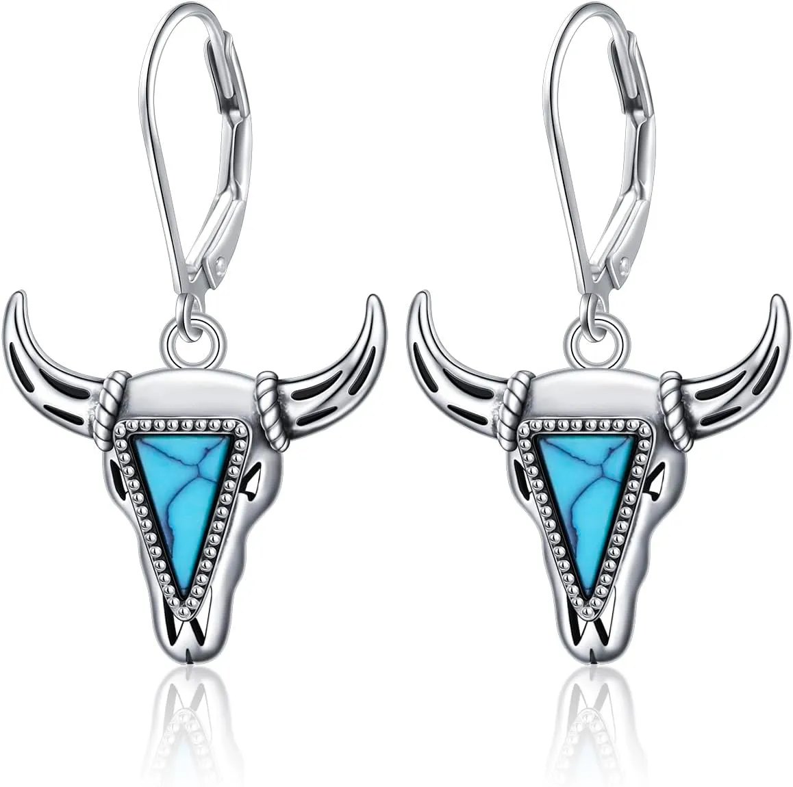 Western Cow Set 925 Sterling Silver Turquoise Cow Skull Earrings/Choker Necklace Cowgirl Boot Dangle Earrings Cowgirl Cowboy Jewelry Set Bohemian Jewelry Gift for Women Men