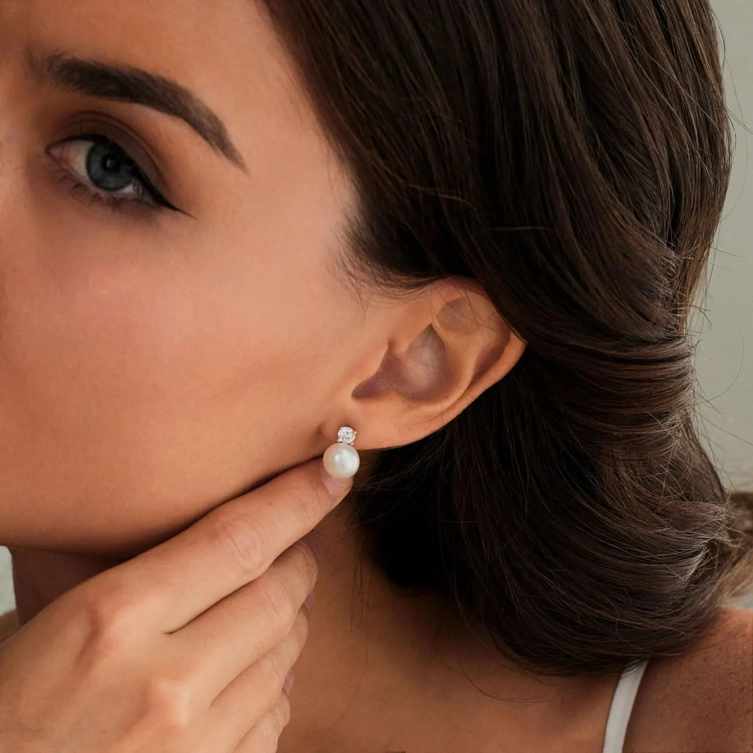 WFYOU Pearl Earrings for Women 925 Sterling Silver Earring 14K Gold Plated Pearls Stud Earrings for Women Trendy White 5 6 7 8 9 10MM Pearl CZ Diamond Hypoallergenic Earring Jewelry Gift