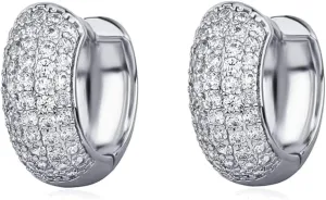White Gold Plated 925 Sterling Silver Hoop Earrings Flower Set 3d Fully Iced Cubic Zirconia CZ 12mm Unisex Ice Out Huggie Small Sparkle Silver Hoop Earrings Fine Jewelry Birthday Gifts for Men,Women