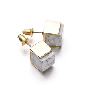 White Marbled Stone Stud Earrings
