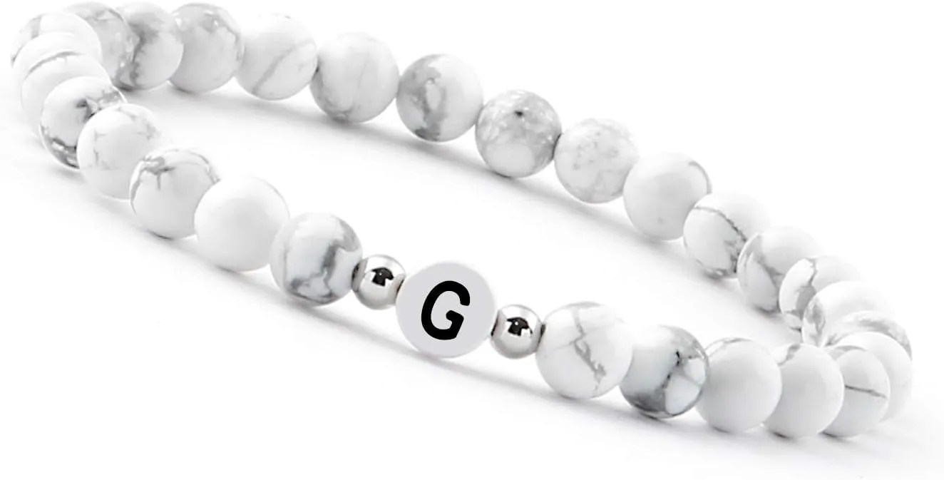 White pearl bracelet (initial bracelet) bracelet for couples with letter (best friend bracelets) (letter G)