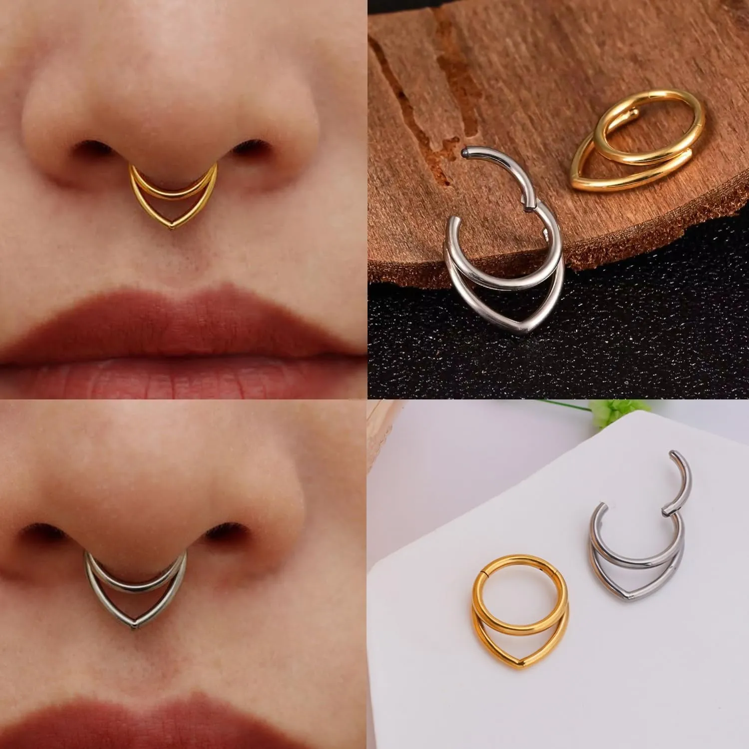 Woman Men 16 Gauge Septum Ring 16G Hinged Nose Ring Daith Earrings Clicker Rings Piercing Jewelry Gold-Silver
