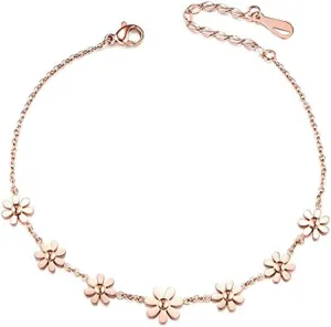 Women Daisy Flowers Anklet Stainless Steel Adjustable Chain Ankle Bracelets for Beach Jewelry