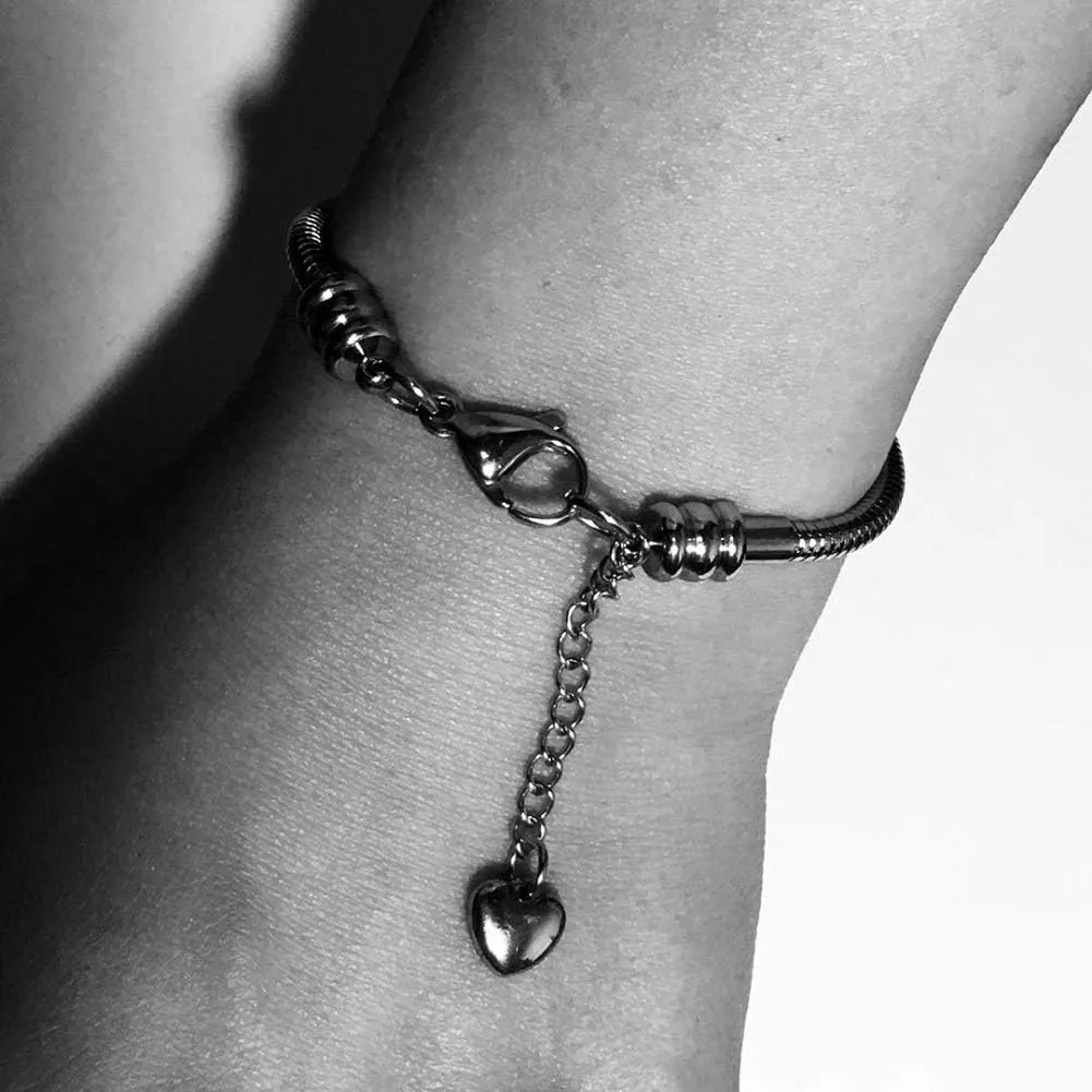Womens Beads Chrms for Bracelets Heart Charm Stainless Steel Snake Chain 15 16 17 18 19 20 21 cm Jewelry Daughter Sister Jewelry