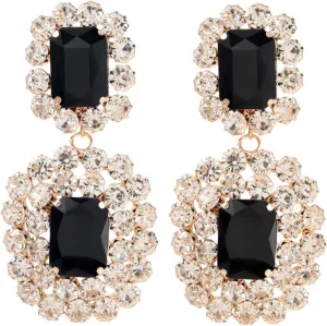 Women's Crystal Rectangle Dangle Drop Earrings Rhinestone Geometric Statement Dangling Earring Fashion Jewelry for Gold