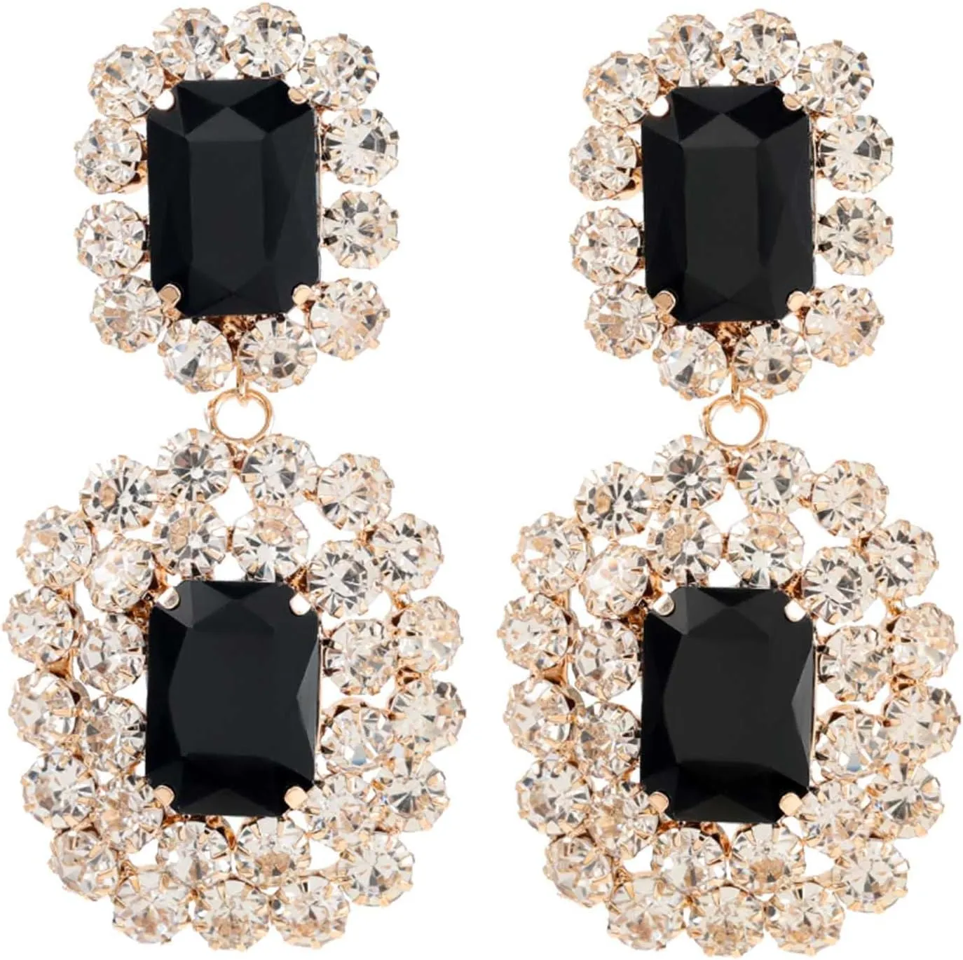 Women's Crystal Rectangle Dangle Drop Earrings Rhinestone Geometric Statement Dangling Earring Fashion Jewelry for Gold