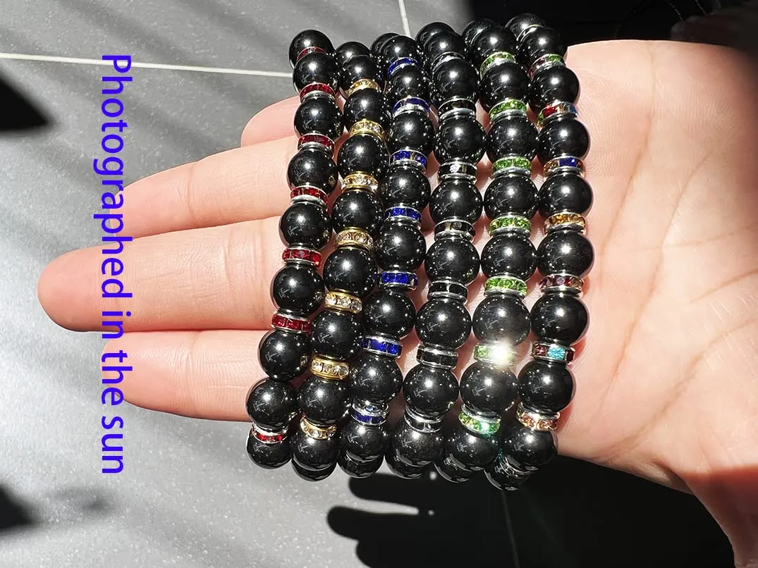 Women's Magnetic BraceletHematite BraceletsMagnetic Bracelets With Zirconia,Handmade Stretch Magnetic BraceletEliminates static electricity. (Blue Zirconia,10MM)