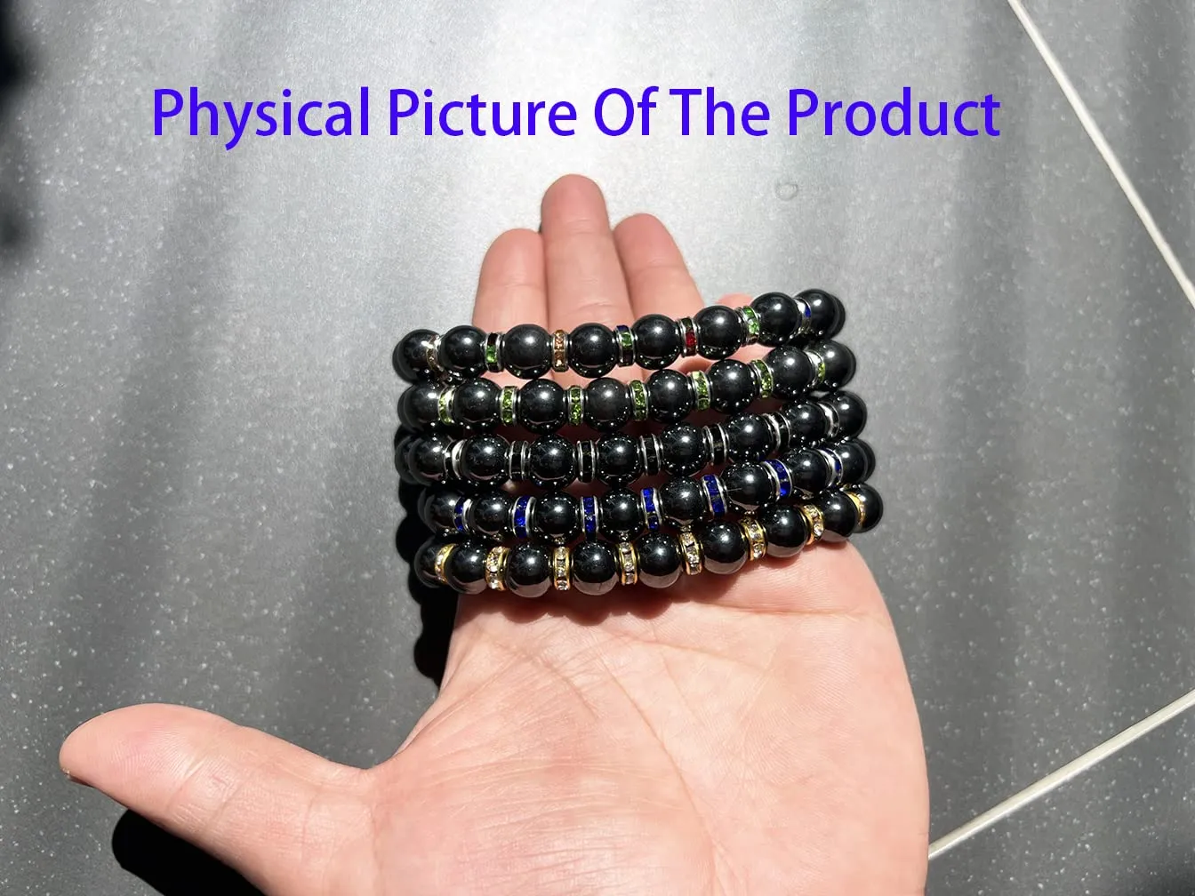 Women's Magnetic BraceletHematite BraceletsMagnetic Bracelets With Zirconia,Handmade Stretch Magnetic BraceletEliminates static electricity. (Blue Zirconia,10MM)