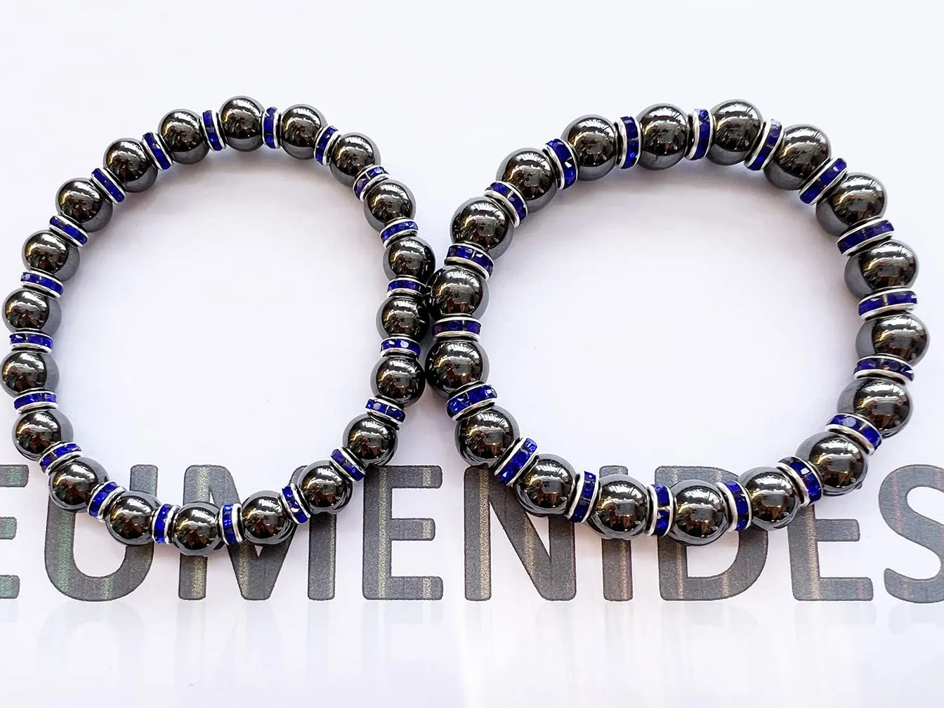 Women's Magnetic BraceletHematite BraceletsMagnetic Bracelets With Zirconia,Handmade Stretch Magnetic BraceletEliminates static electricity. (Blue Zirconia,10MM)