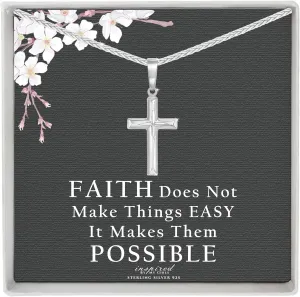 Womens Solid Sterling Silver Cross Necklace and Adjustable Chain - Ready To Give Gift In Box