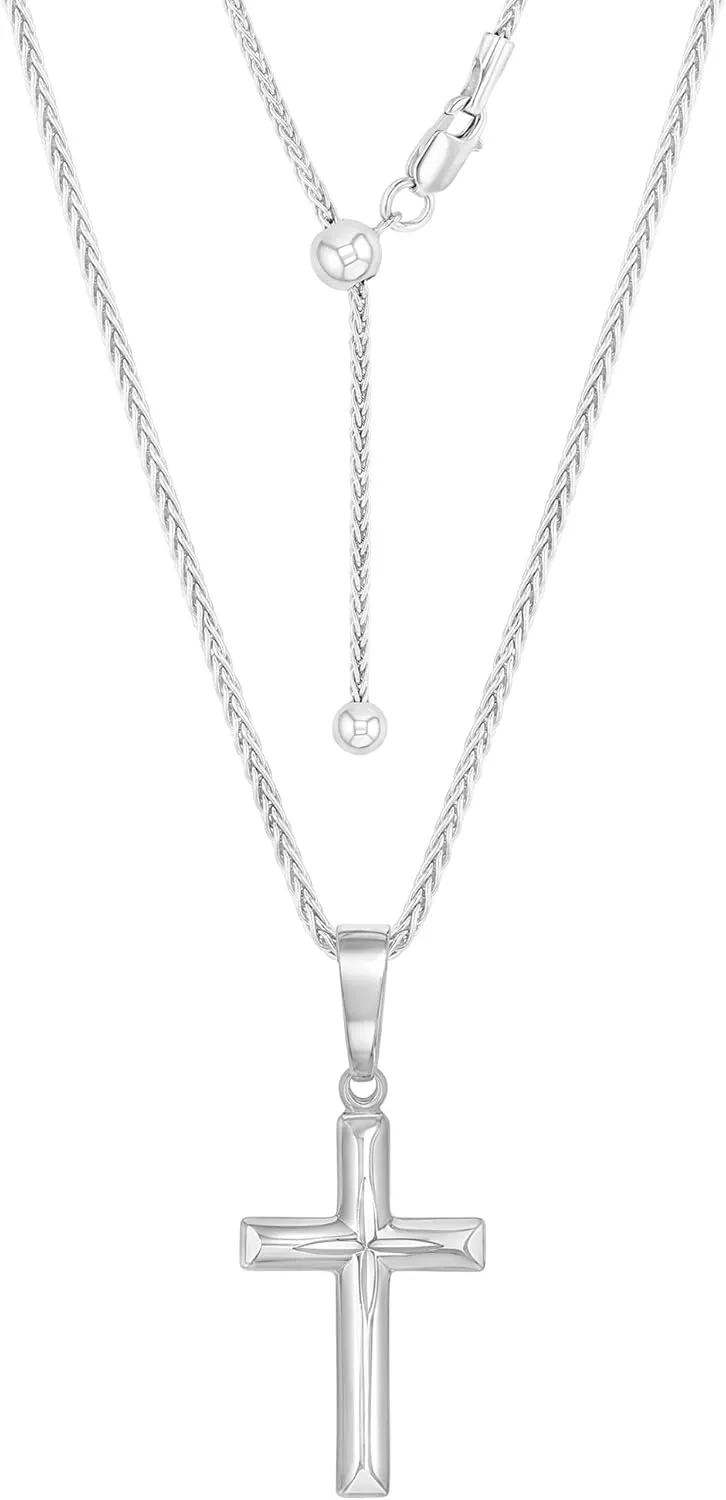 Womens Solid Sterling Silver Cross Necklace and Adjustable Chain - Ready To Give Gift In Box
