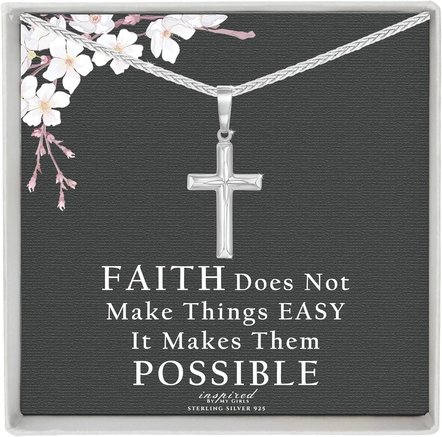 Womens Solid Sterling Silver Cross Necklace and Adjustable Chain - Ready To Give Gift In Box