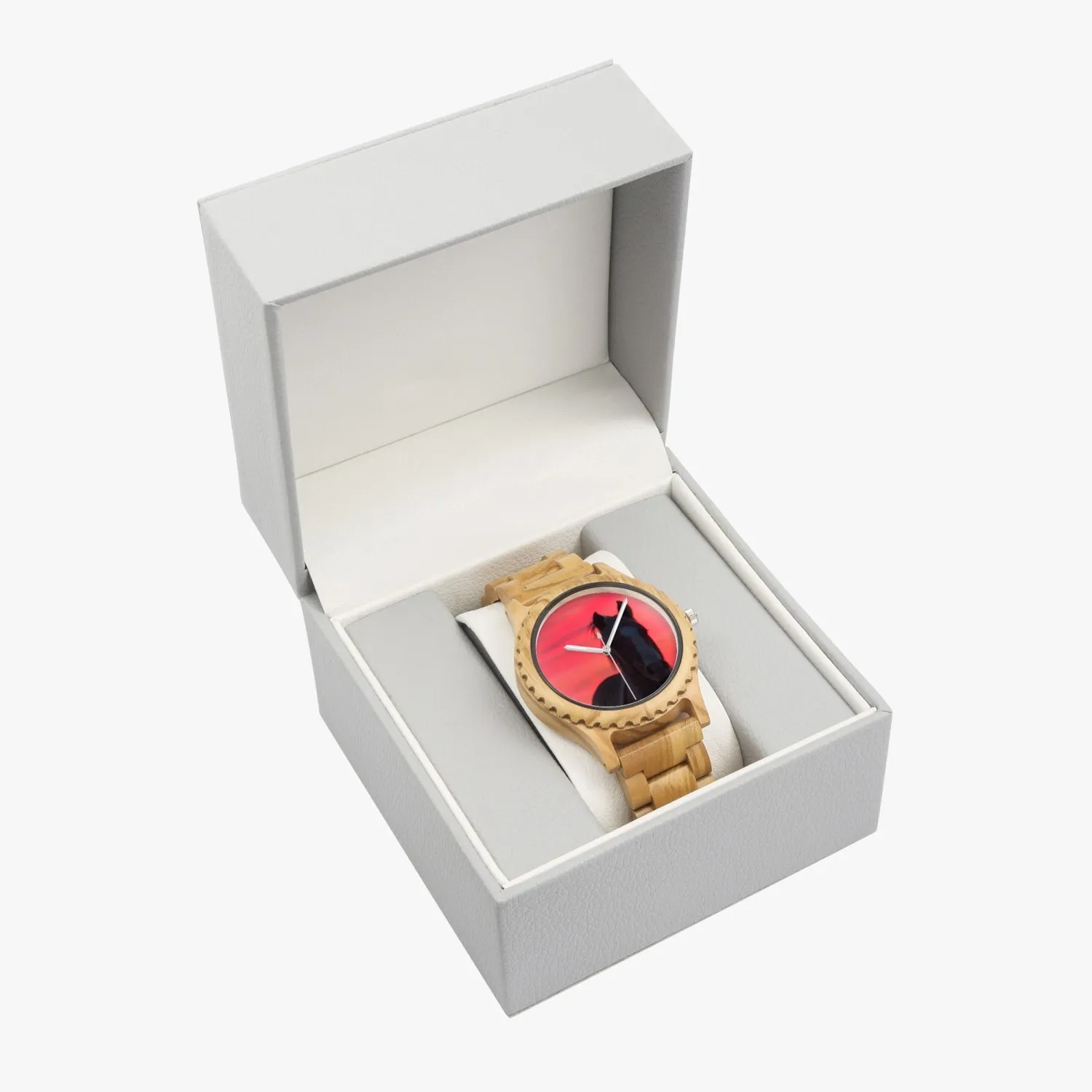 Wooden Watch Italian Olive Horse at Sunrise