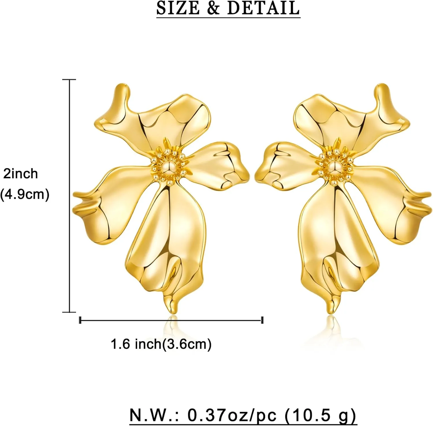WOWORAMA Gold Statement Earrings for Women Gold Seashell Flower Earrings Boho Textured Ocean Wave Earrings Irregular Exaggerated Geometric Swirl Earrings