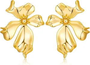 WOWORAMA Gold Statement Earrings for Women Gold Seashell Flower Earrings Boho Textured Ocean Wave Earrings Irregular Exaggerated Geometric Swirl Earrings