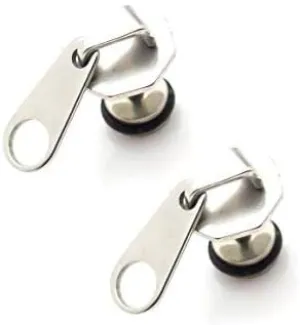 Xusamss Punk Body Piercing Stainless Steel Zipper Stud Earrings