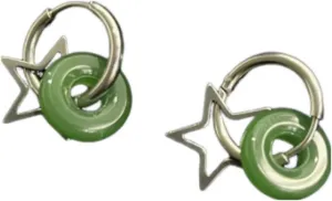 Y2k Star Earrrings Aesthetic Small Jade Star Hoop Earrings for Women Five-pointed star earrings in imitation of jade earrings