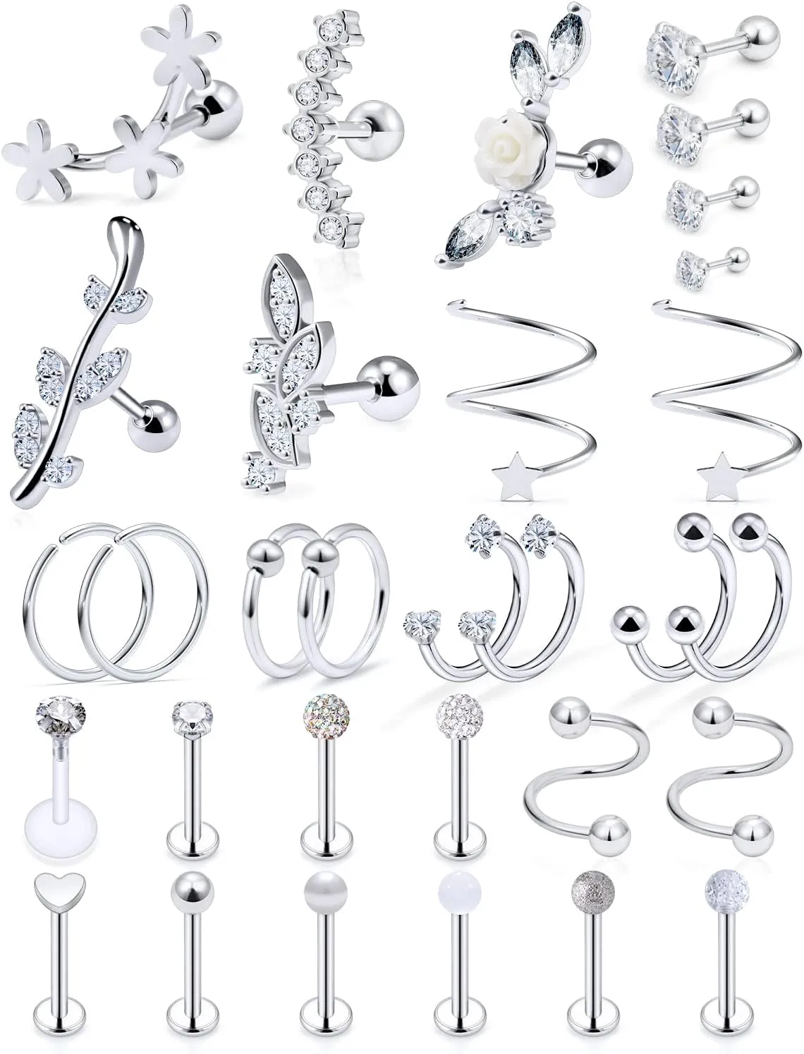 Yaalozei 16G Cartilage Earrings for Women Forwards Helix Earring Hoop Rook Daith Conch Tragus Earrings Hypaollergenic Surgical Steel Hoop Lobe Earrings Piercing Jewelry for Women Men