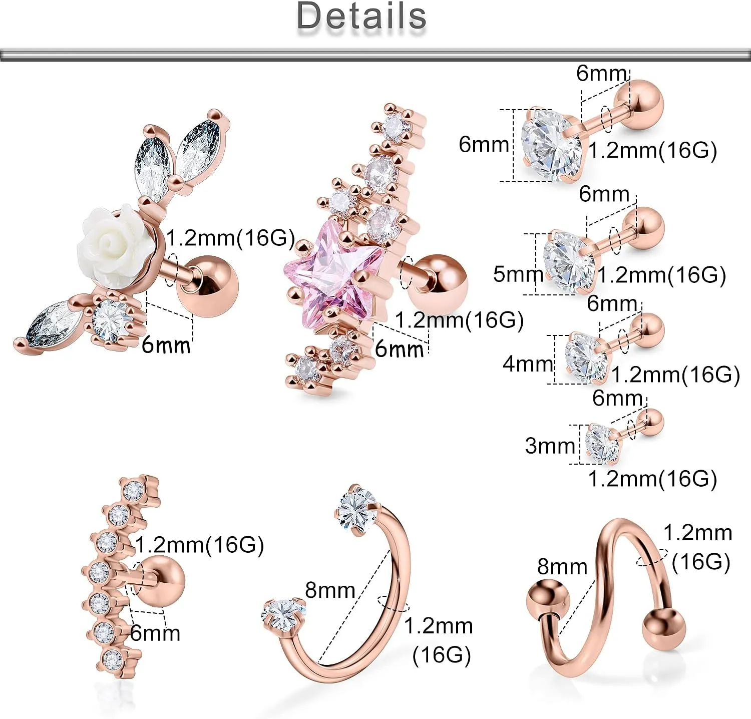 Yaalozei 16G Cartilage Earrings for Women Forwards Helix Earring Hoop Rook Daith Conch Tragus Earrings Hypaollergenic Surgical Steel Hoop Lobe Earrings Piercing Jewelry for Women Men