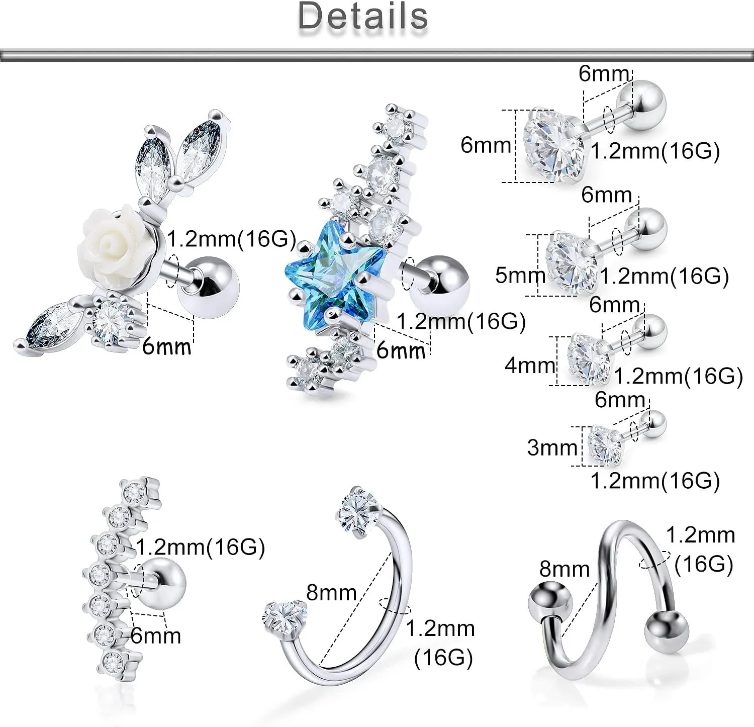 Yaalozei 16G Cartilage Earrings for Women Forwards Helix Earring Hoop Rook Daith Conch Tragus Earrings Hypaollergenic Surgical Steel Hoop Lobe Earrings Piercing Jewelry for Women Men