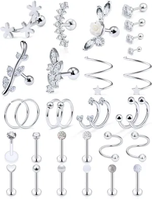 Yaalozei 16G Cartilage Earrings for Women Forwards Helix Earring Hoop Rook Daith Conch Tragus Earrings Hypaollergenic Surgical Steel Hoop Lobe Earrings Piercing Jewelry for Women Men