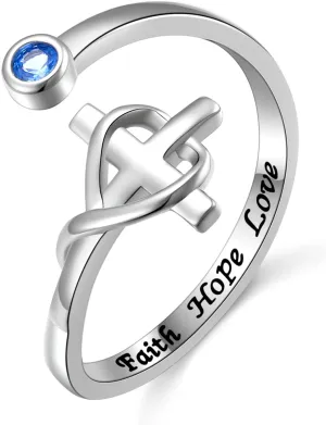 Yearace 925 Sterling Silver Cross Rings Inspirational Jewelry for Women Faith Hope Love Ring Gifts for Daughter Teen Friend Wrap Open Ring Adjustable