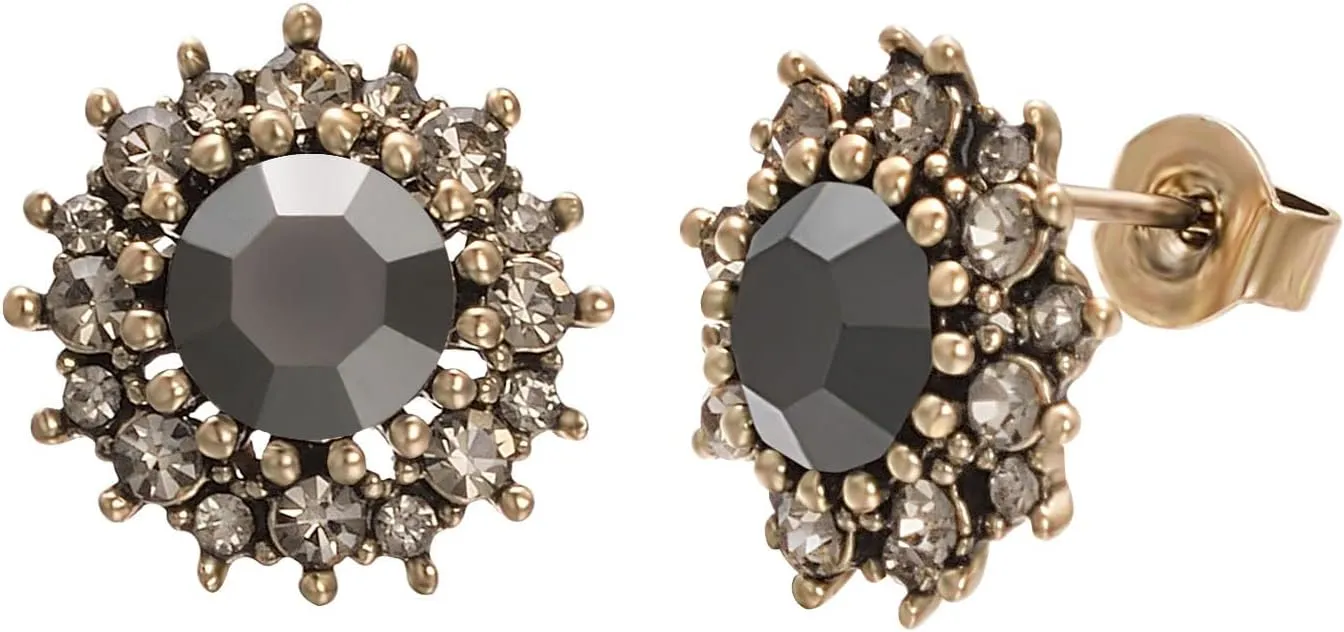 Yoursfs Vintage Black Cz Stud Earrings For Women Gold Plate Cut Diamond Stud Ear Cubic Zircon Jewelry