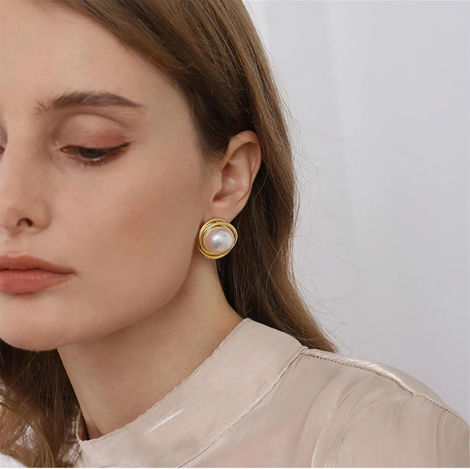 Yoursfs White Large Pearl Clip on Earrings for Women 18k Gold Plated Hypoallergenic Non Pierced Earrings Fashion Sparkly Jewelry